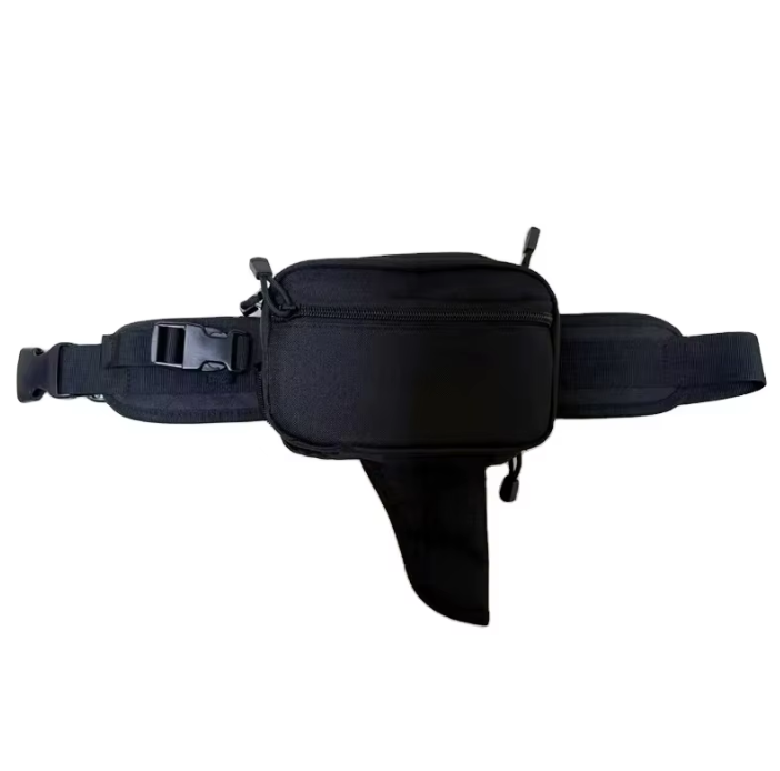 OnyxRig Utility Waist Bag in Black, front view with adjustable webbing belt