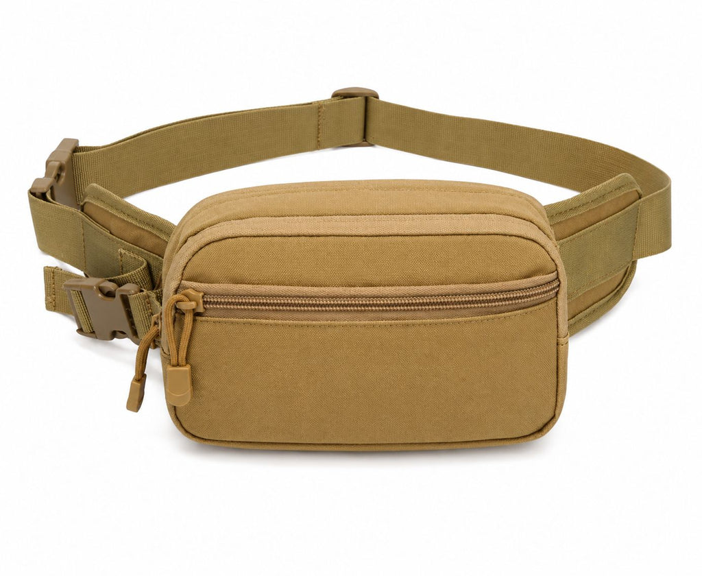 OnyxRig Utility Waist Bag in Coyote Brown, front view with adjustable webbing belt